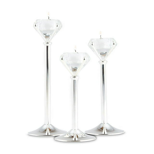 Weddingstar Diamond Shaped Tealight Holders - Silver - Set of 3