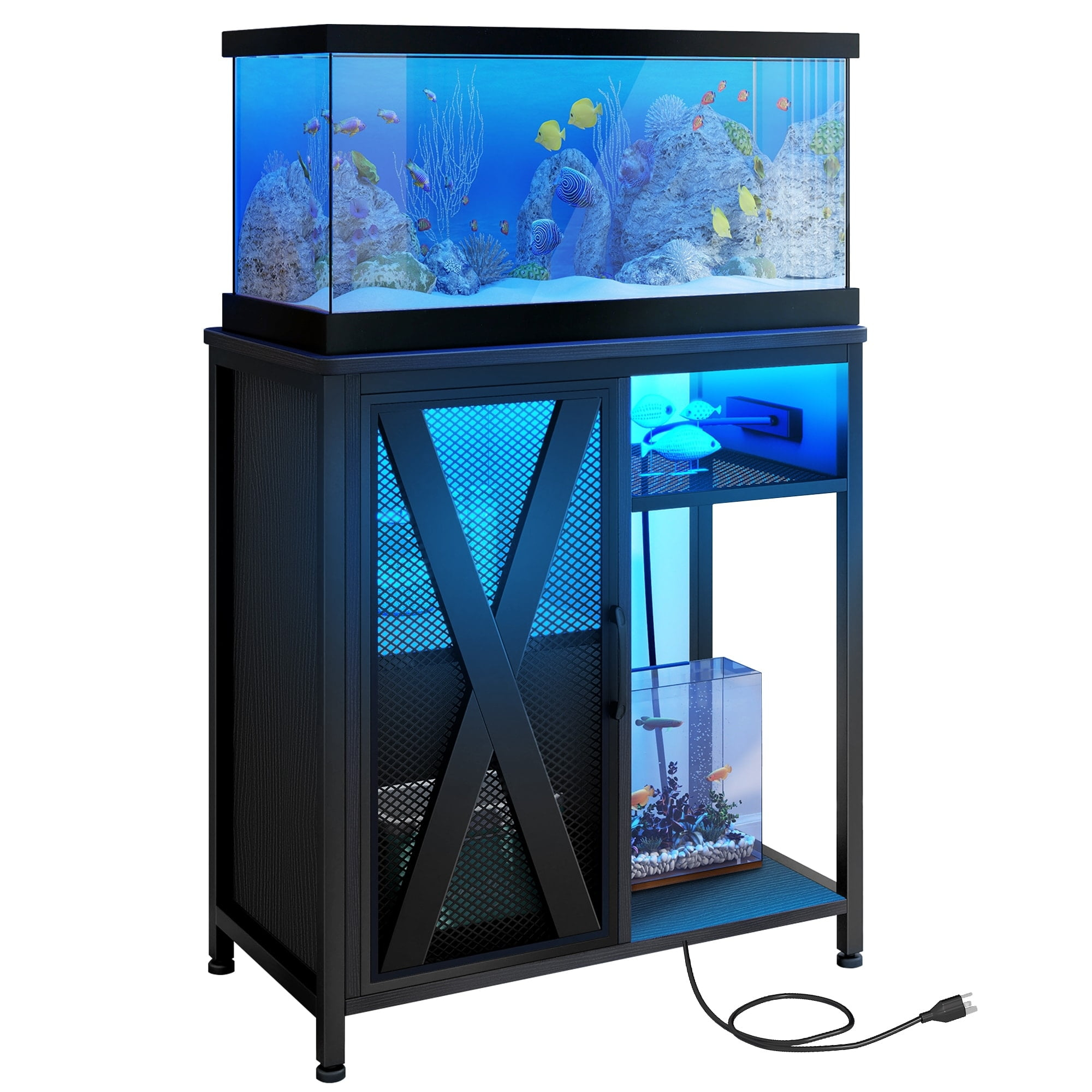 Moasis  Aquarium Stand with Power Outlets and 7 Color RGB Light,Fish Tank Stand with Storage Cabinet Black - Small
