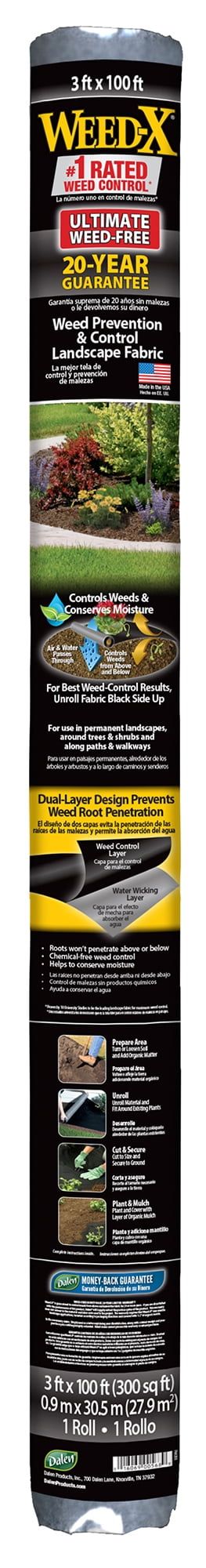 Dalen Weed-X Premium Chemical-Free Weed Barrier Fabric, 3' x 100' Roll