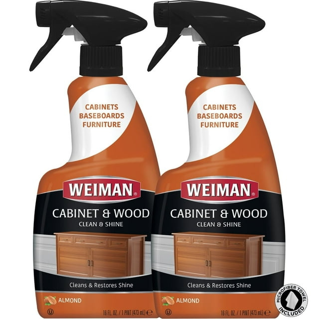 Weiman Liquid Wood Cleaner & Polish, Almond Scent, 16 Fluid Ounce, 2 Count w/ Microfiber Towel