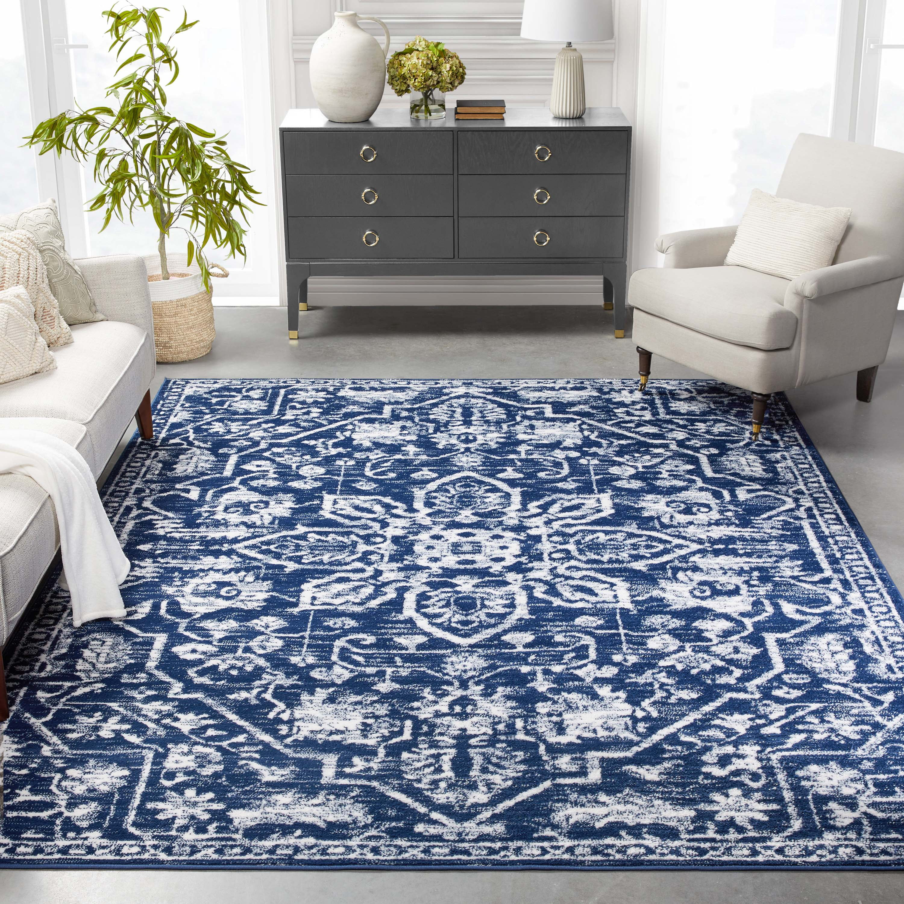 Well Woven Dazzle Disa Vintage Bohemian Oriental Floral Dark Blue 2'3" x 7'3" Runner Area Rug