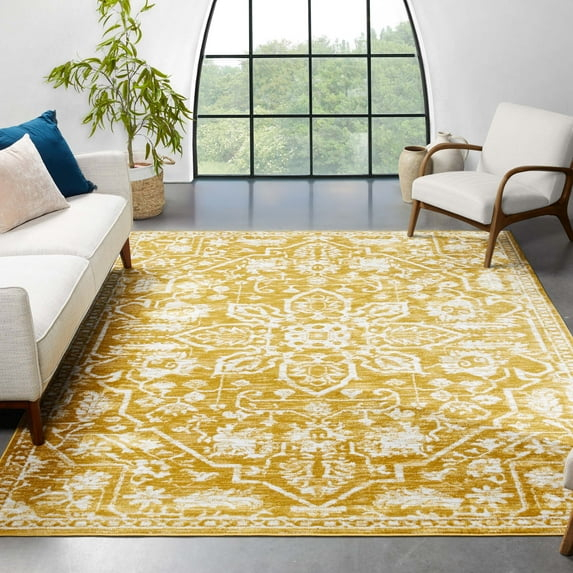 Well Woven Della Gold Vintage Medallion Pattern 3x5 (3'11" x 5'3") Runner Rug
