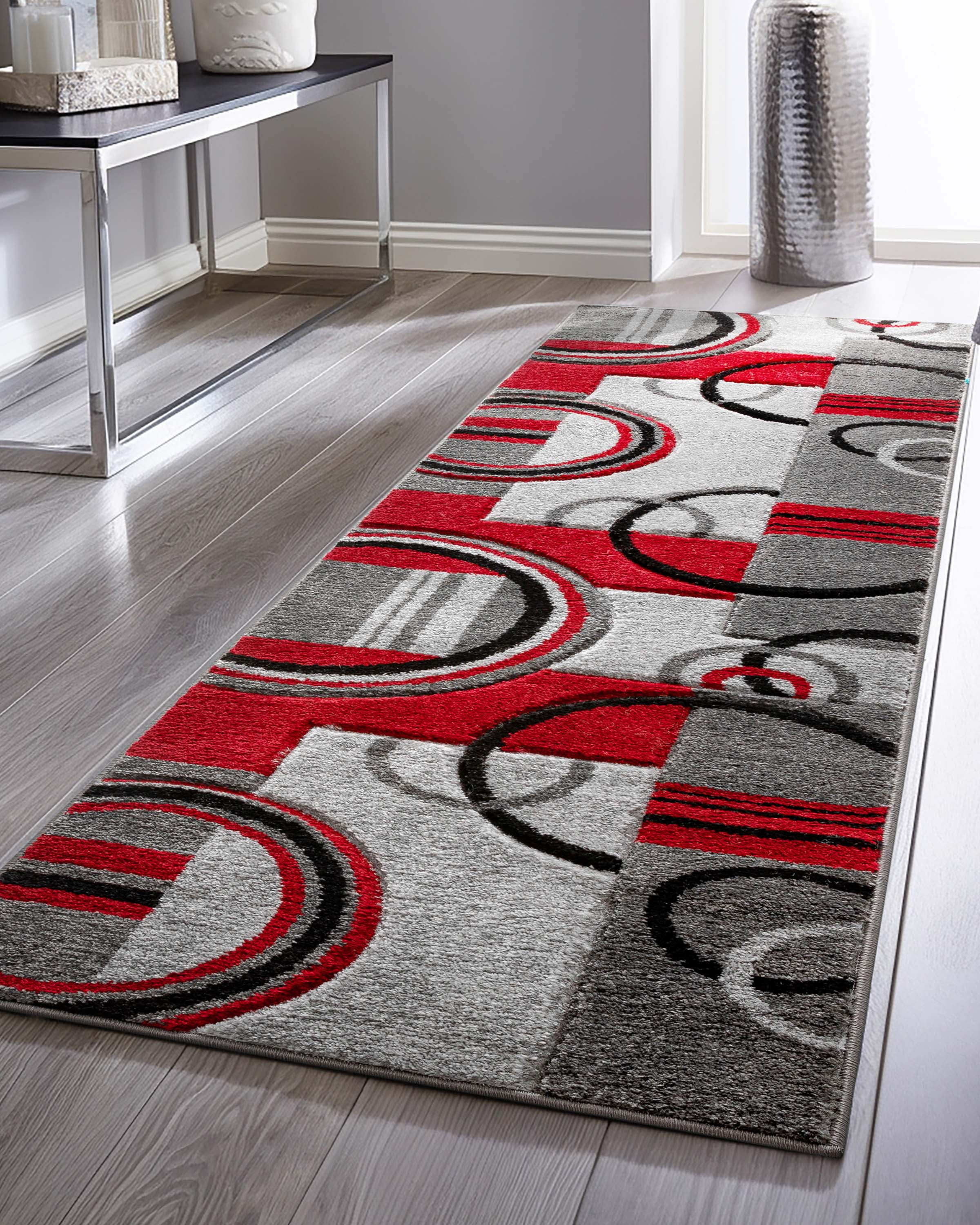 Well Woven Ruby Galaxy Waves Modern Geometric Grey & Red 2' x 7' Runner Rug