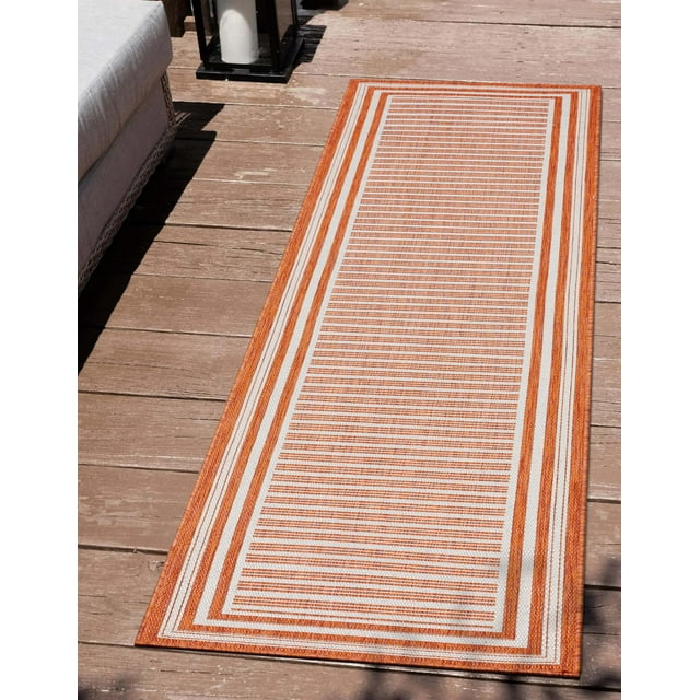 Well Woven Fallon Frankie Stripes Orange Hi-Lo Indoor/Outdoor Area Rug
