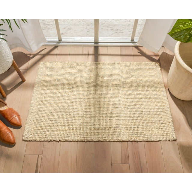 Lani Well Woven Boucle Hand-Woven Jute Rug Farmhouse Solid Pattern Off-White Chunky-Textured Rug