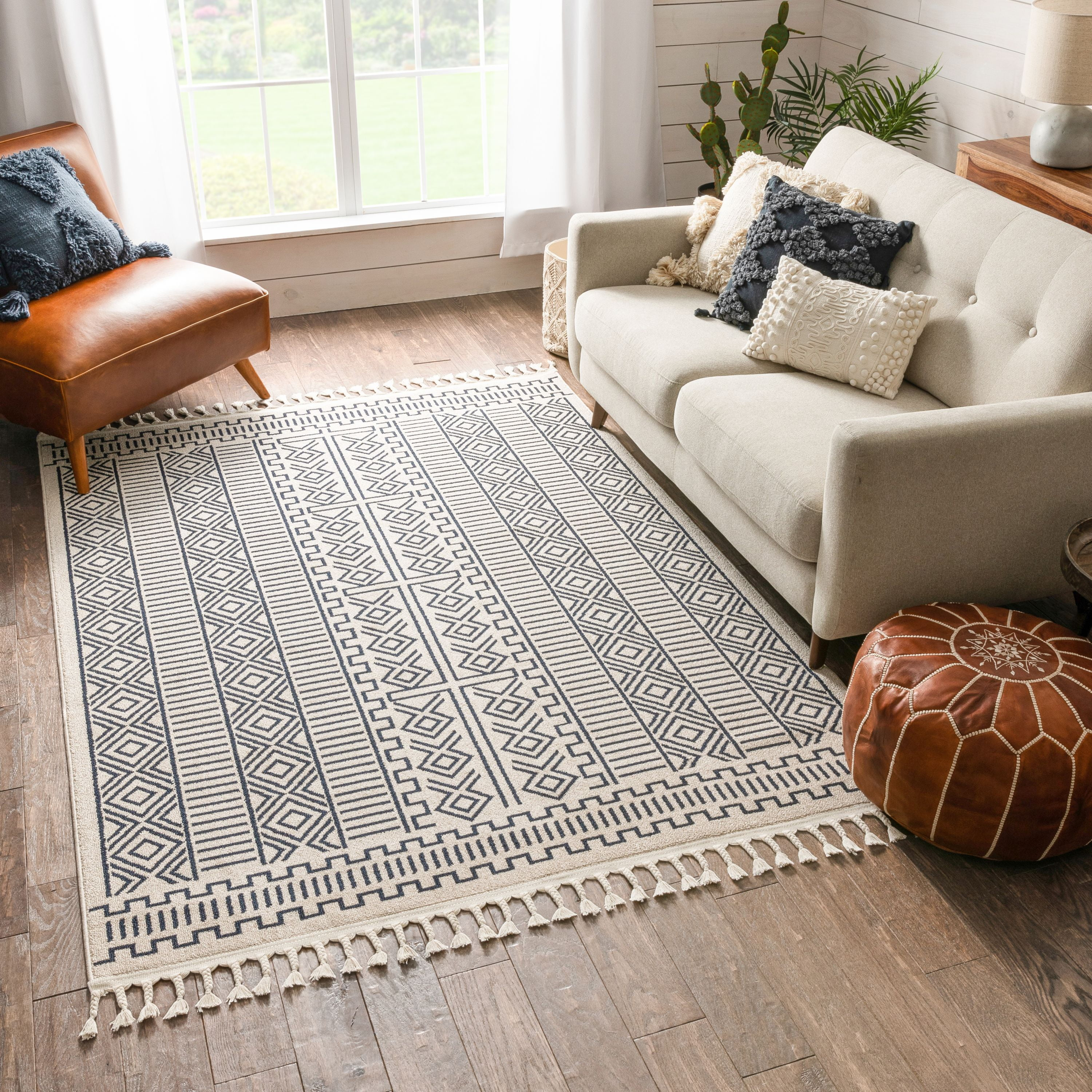 Well Woven Loop-De-Loop Covina Tribal Geometric Denim Blue 7'10" x 10"6" Area Rug