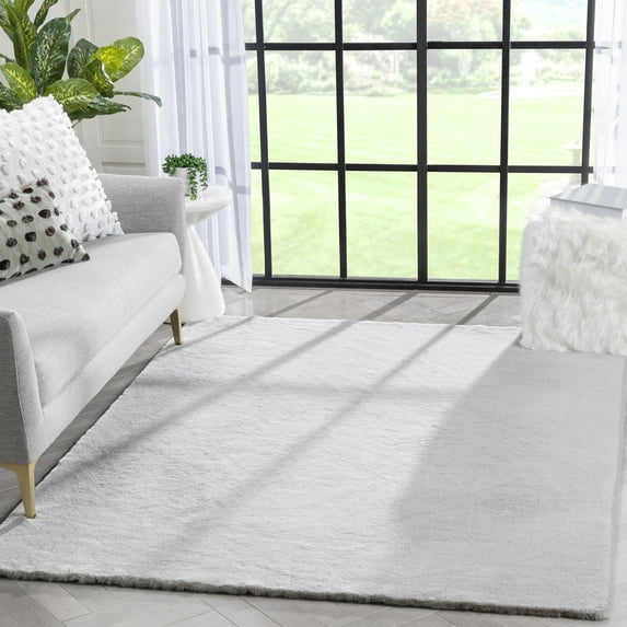 Well Woven Opal Crest Textured Solid White Modern Faux Fur 5'2" Heart Area Rug