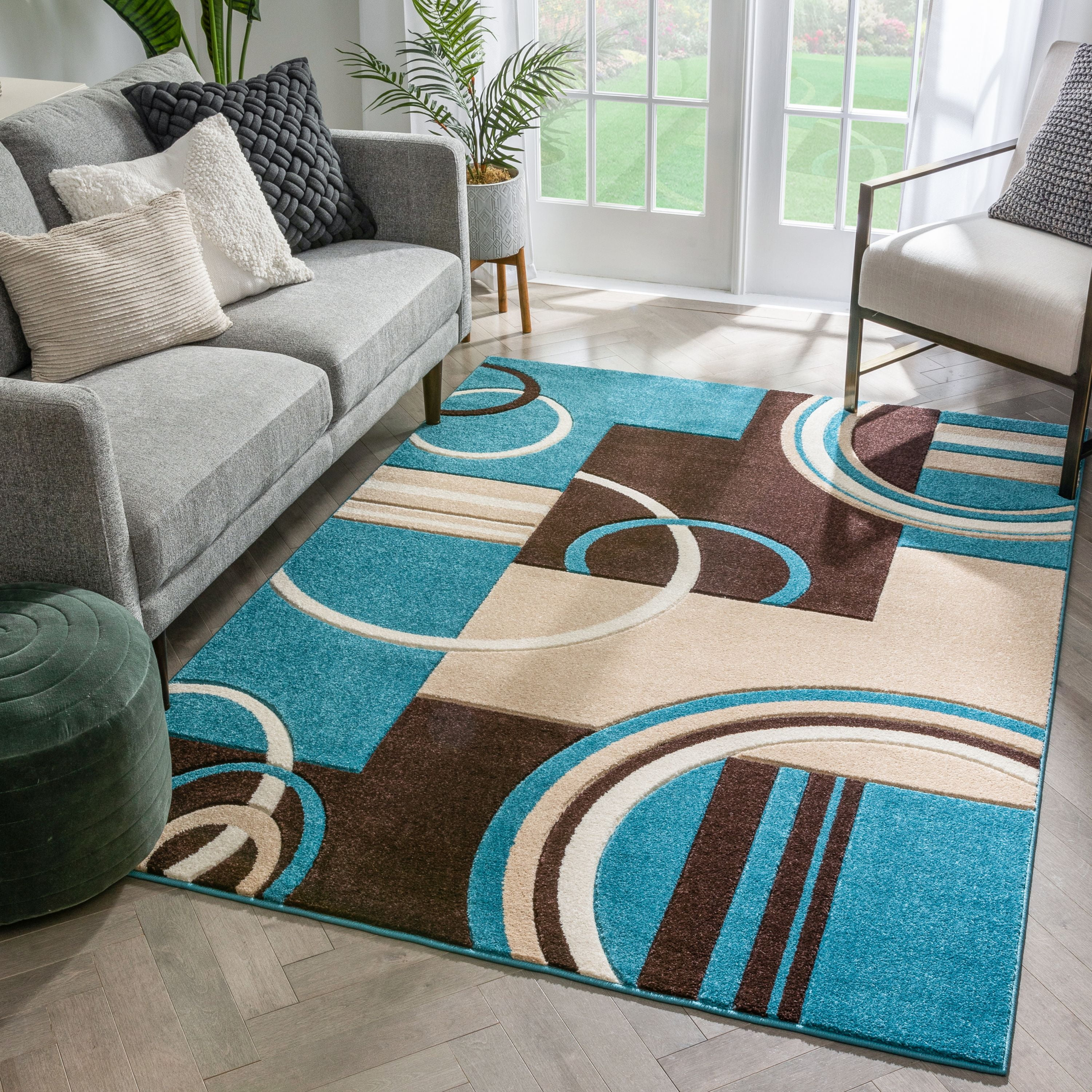 Well Woven Ruby Galaxy Waves Modern Geometric Blue 5'3" x 7'3" Area Rug