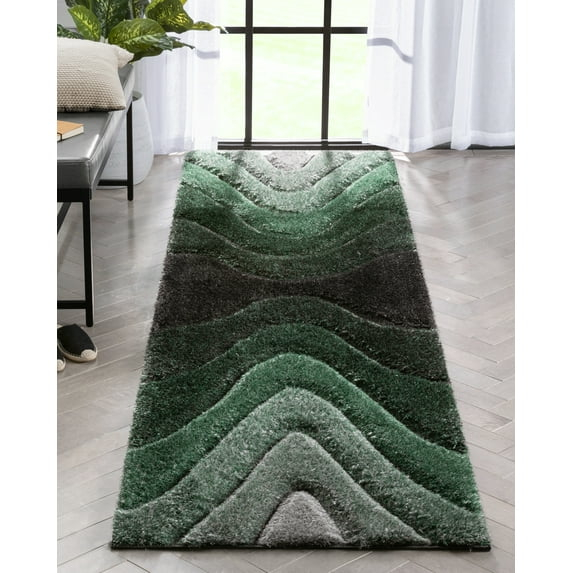 Well Woven San Francisco Luz Modern Geometric Striped Green 2'7" x 9'10" Runner Rug