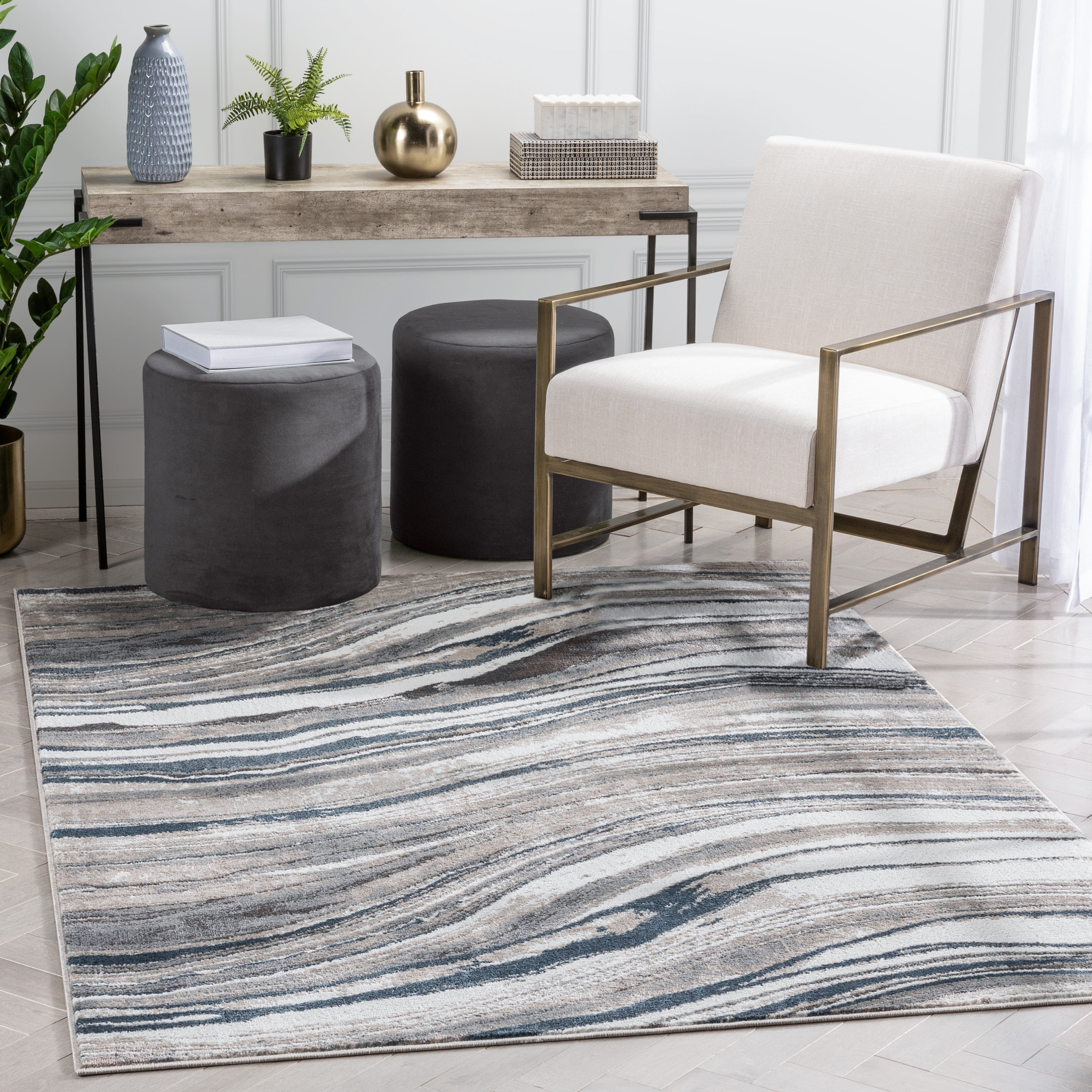 Well Woven Verity Abstract Area Rug, 7.83' x 10.5', Eclectic Geometric Pattern, Soft, Glam Pile, Distressed Design & Modern Color Palette