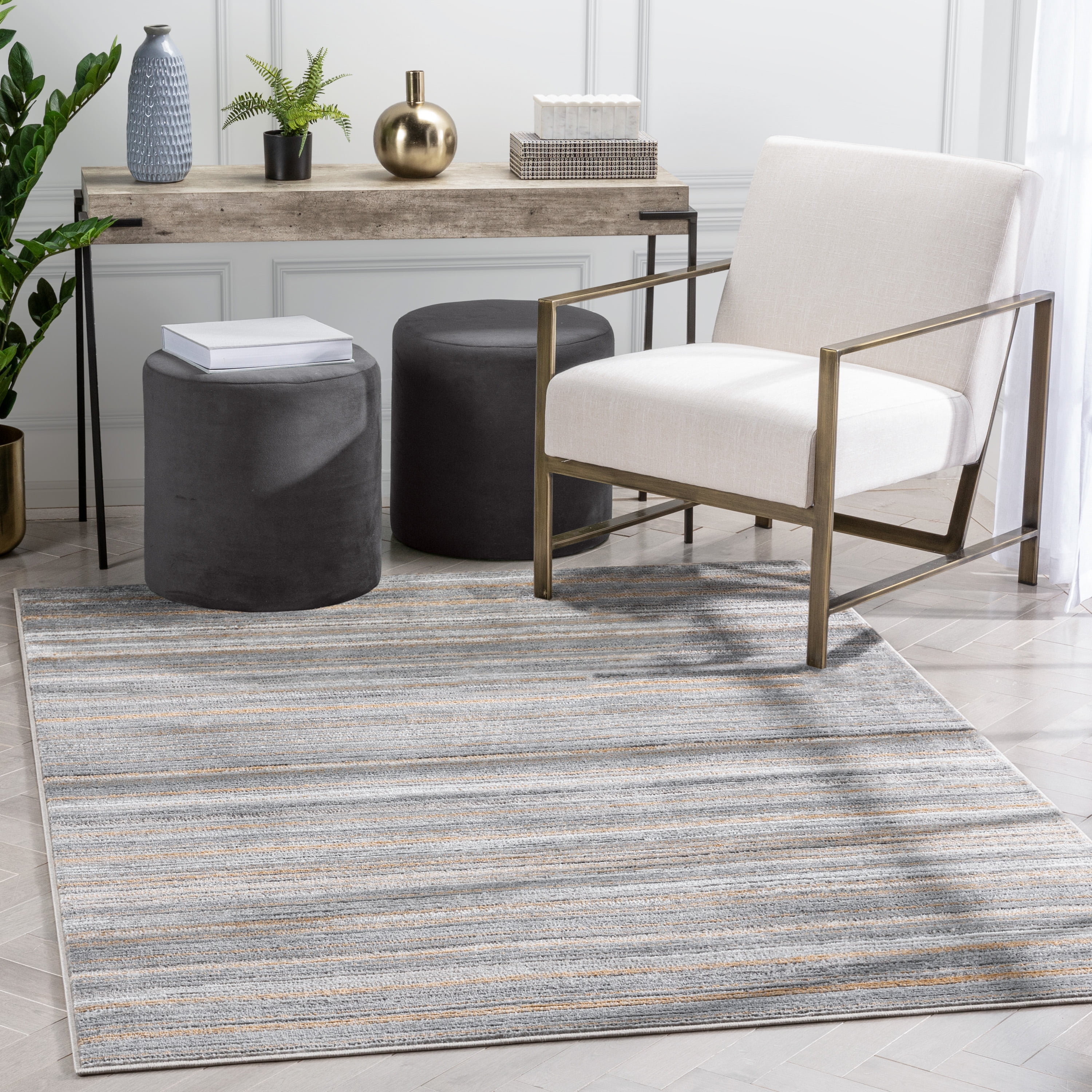 Well Woven Ginelle Grey Golden Rust Abstract Stripes Modern Runner Rug 3'11" x 5'3"