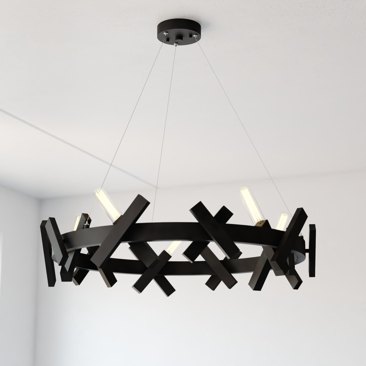 Wells 5 Light Matte Black Contemporary Wheel Chandelier