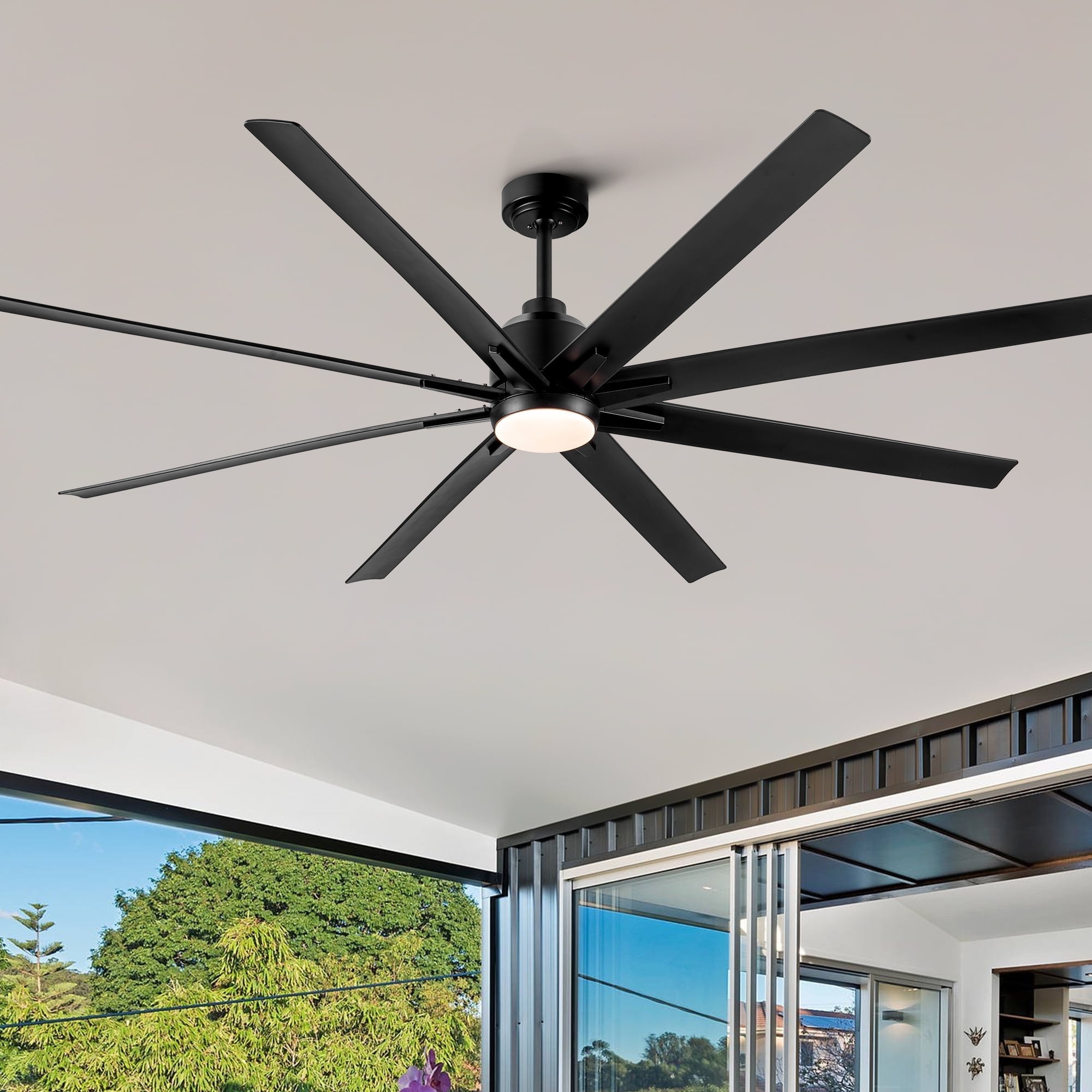 Wellspeed 72 in. Large Ceiling Fan with Integrated LED and 8 Blade, for Mordern Indoor/Outdoor, Black