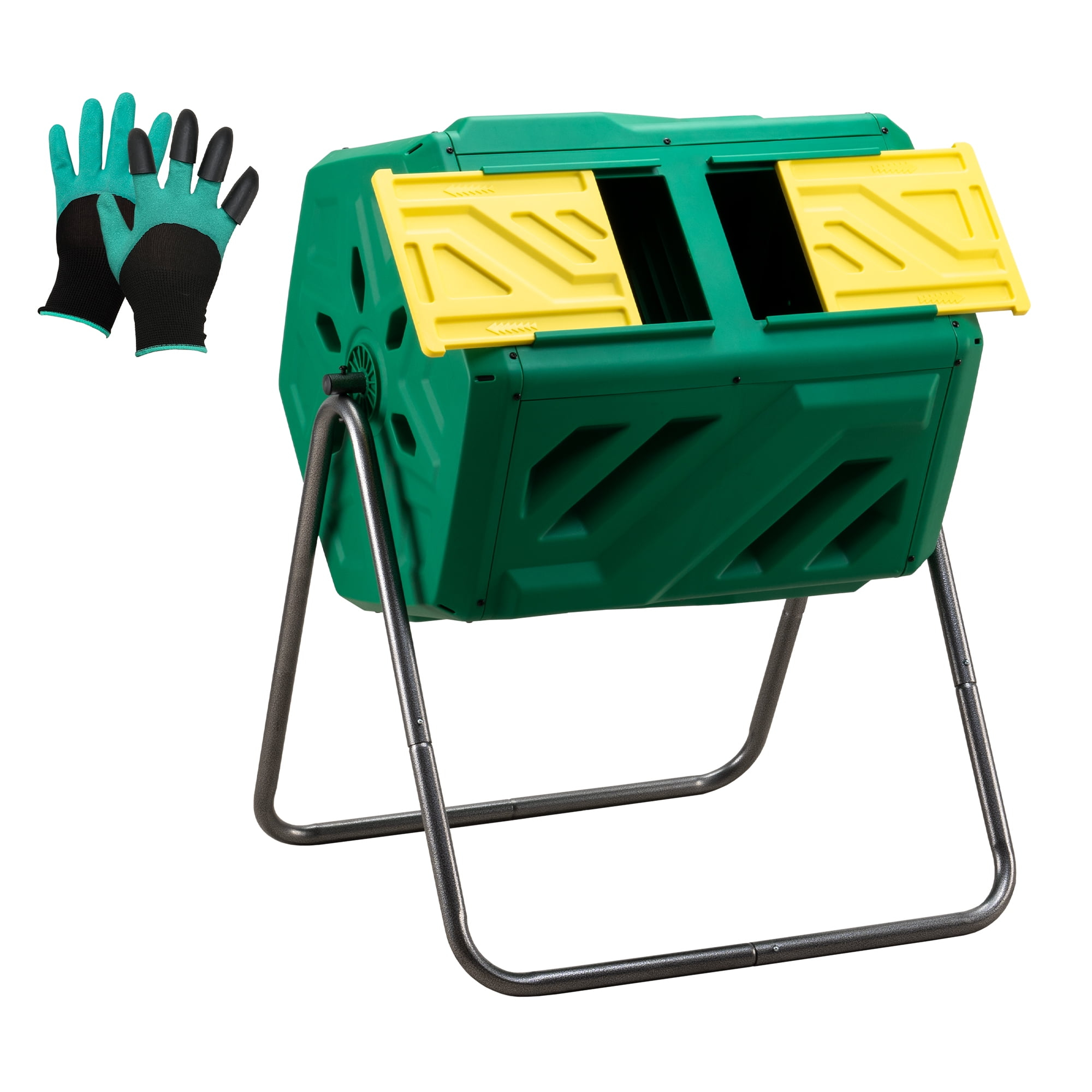 Werph Compost Bin Dual Dual Chamber Compost Tumbler, 43 Gallon Compost Tumbler Outdoor with 2 Sliding Doors, Heavy Duty Tumbling Rotating Composter Bin for Kitchen Garden Yard
