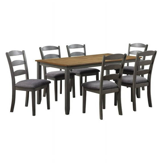 West Lake 7 PC Wood Dining Table Set Antique Finish Natural Top and Gray Base