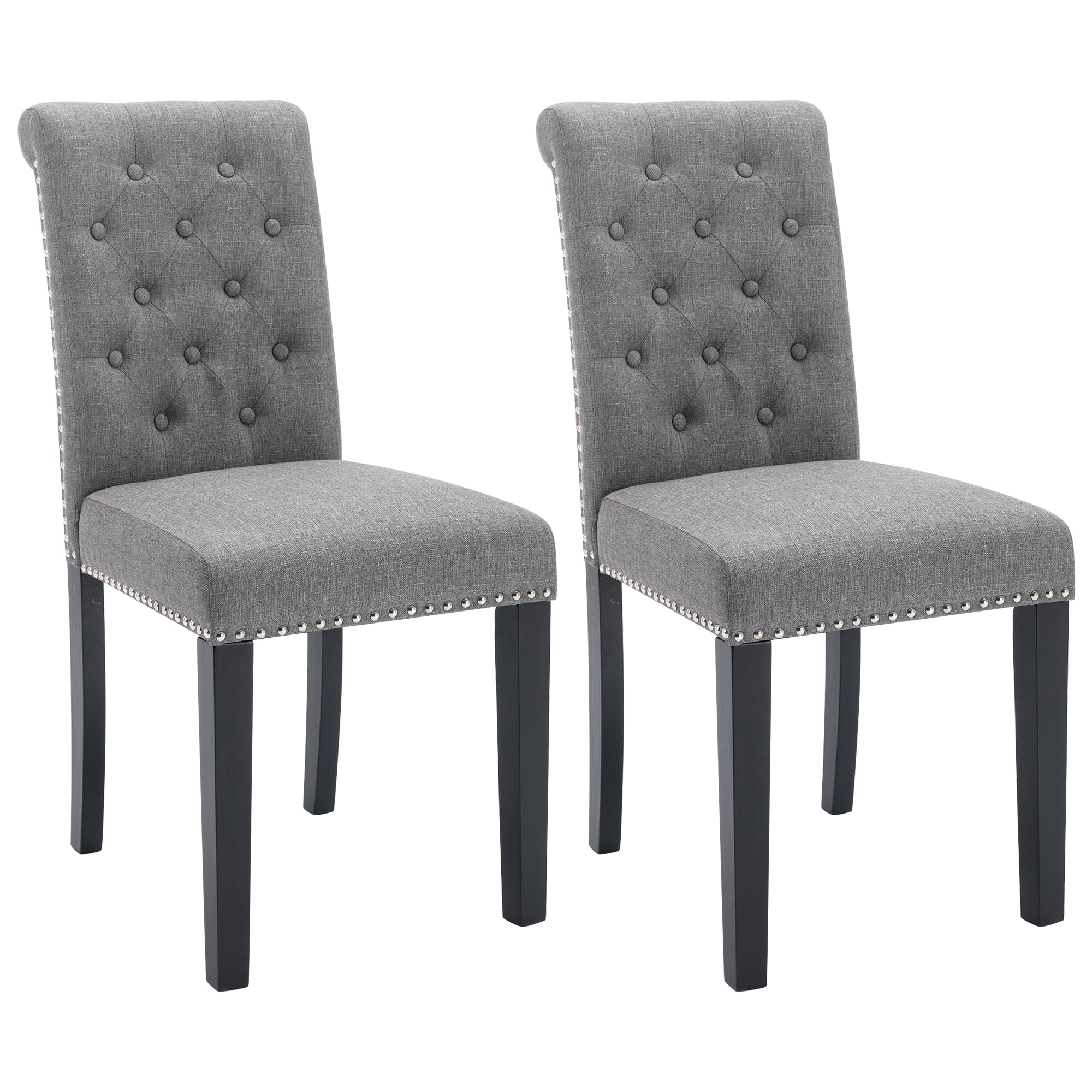 Gray Linen Upholstered High Back Parsons Side Chair Set
