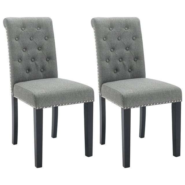 Gray Linen Upholstered High Back Parsons Side Chair Set