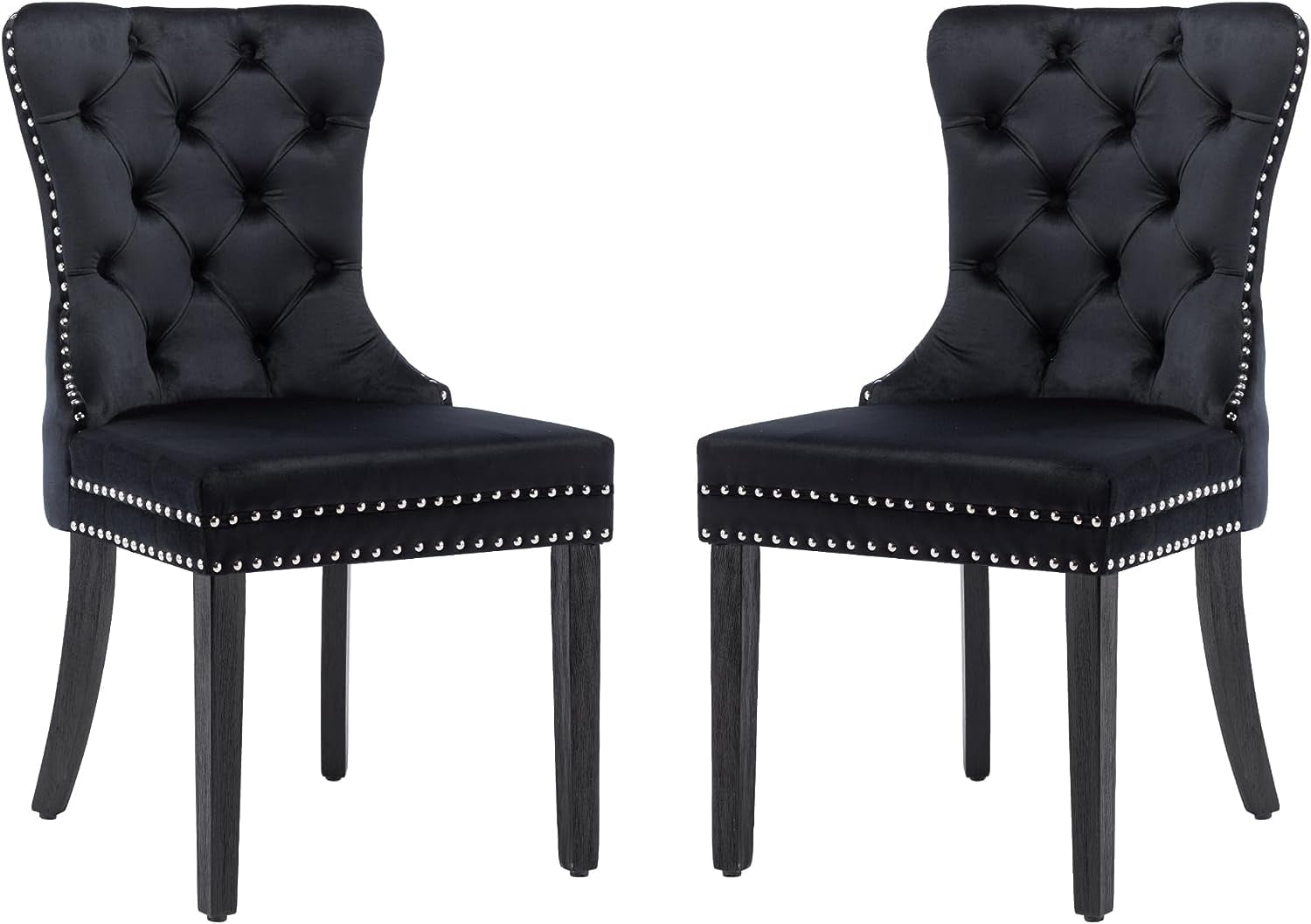 ODUSE-DAILY Black Velvet Dining Chairs Set of 2, Kitchen & Dining Room Chairs, Sillas De Comedor, Nailheads Tufted, Velvet Upholstered, Solid Wood (Black, 2 Pcs)