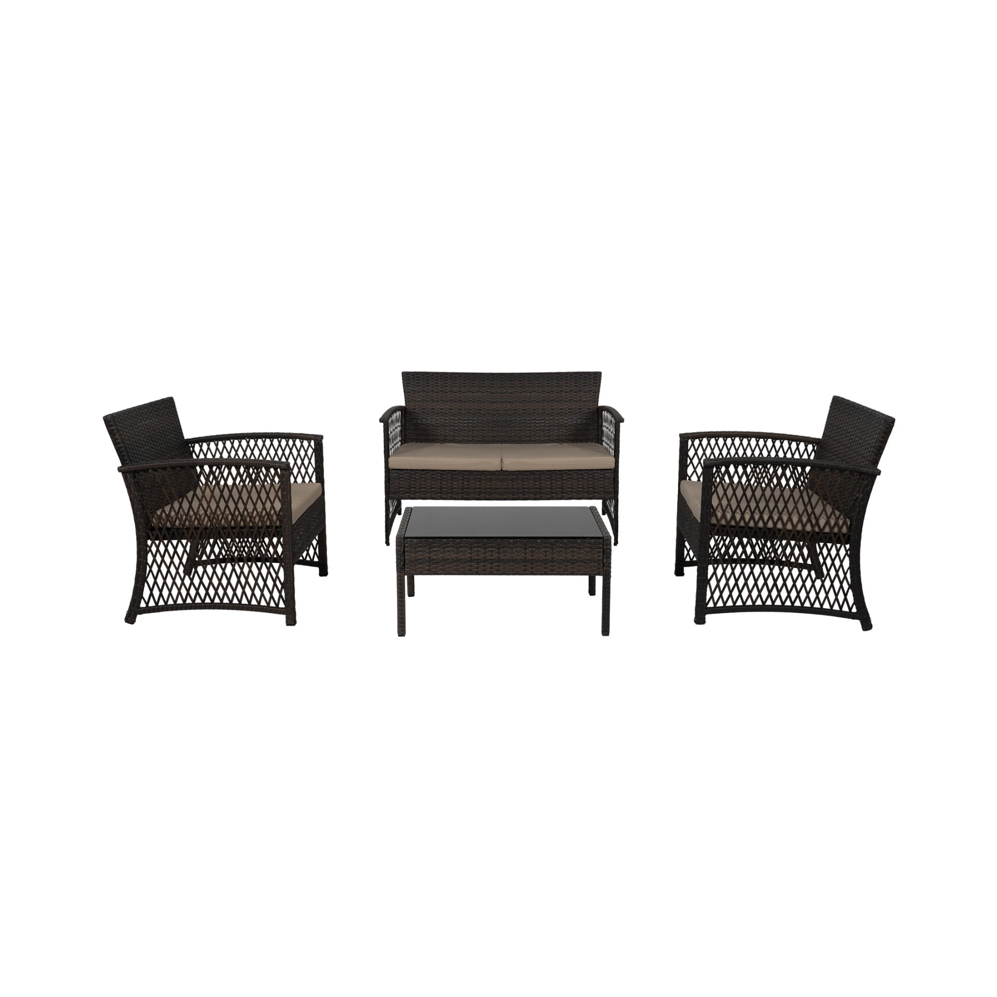 Westin Outdoor 4-Piece Rattan Wicker Patio Conversation Sofa Set with Cushions, Coffee/Beige