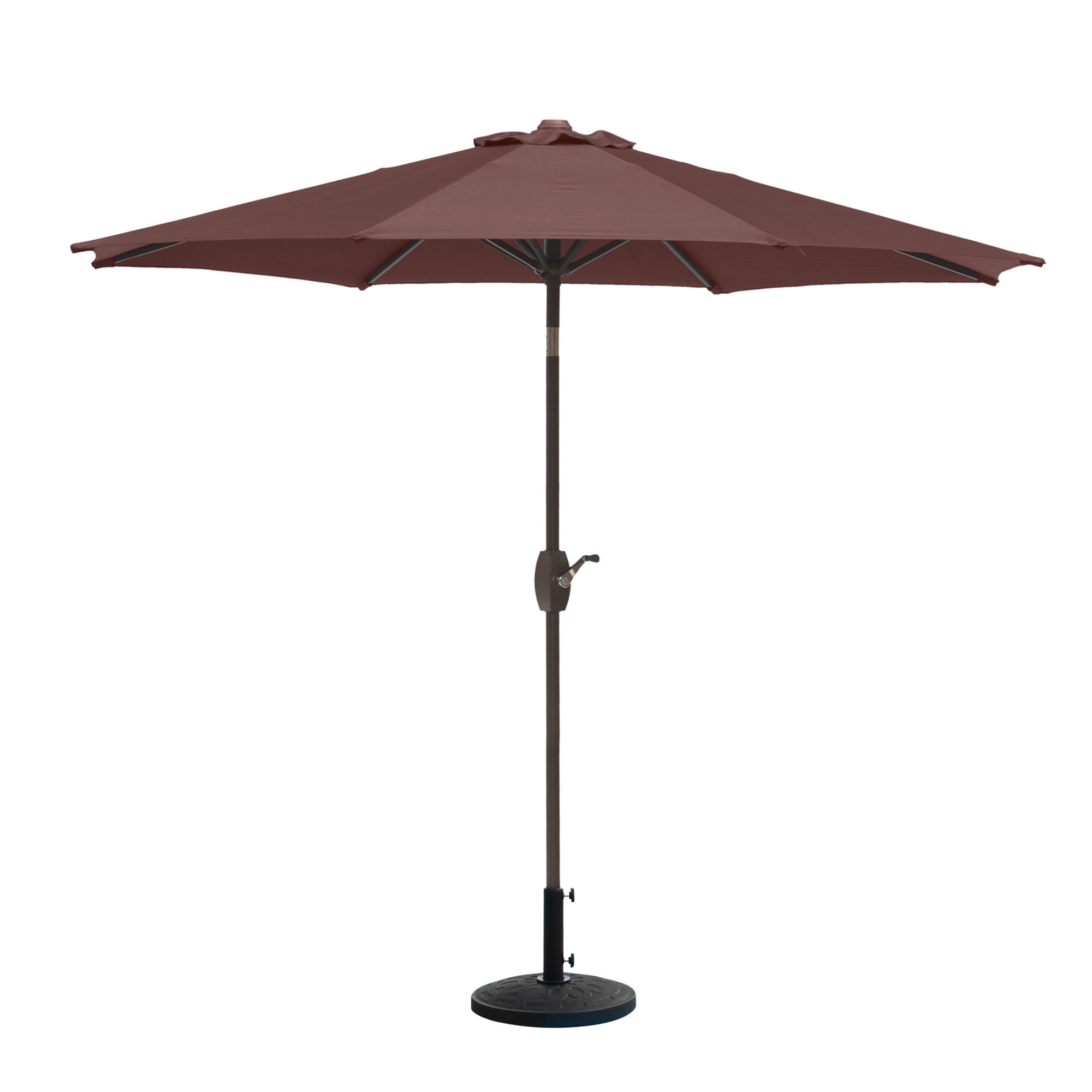 Westin Outdoor 9 Ft Market Patio Umbrella with Round Resin Base for Outdoor Garden UV Water Weather Resistant, Coffee
