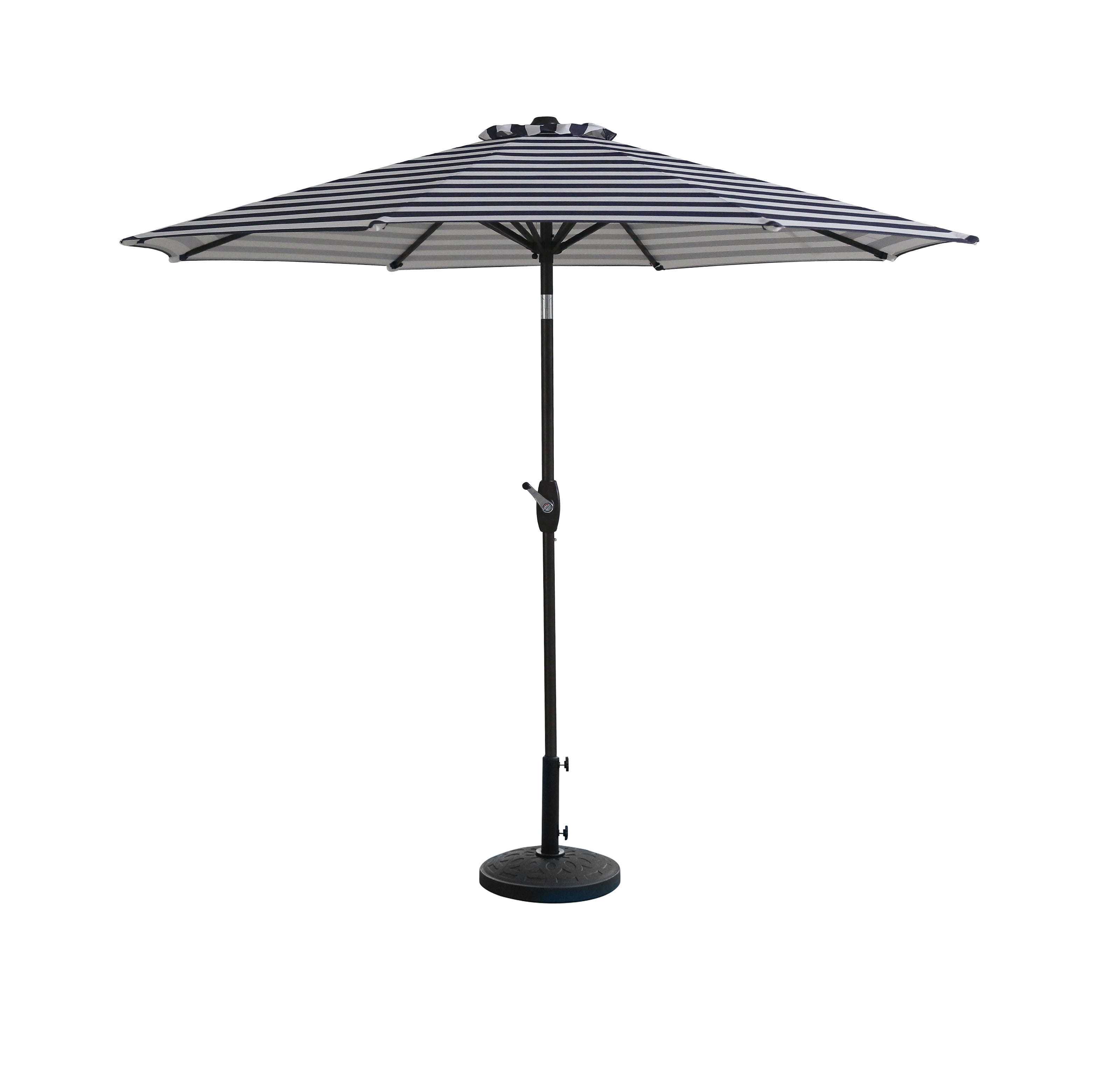 Westin Outdoor 9 Ft Market Patio Umbrella with Round Resin Base for Outdoor Garden UV Water Weather Resistant, Gray/White Stripe