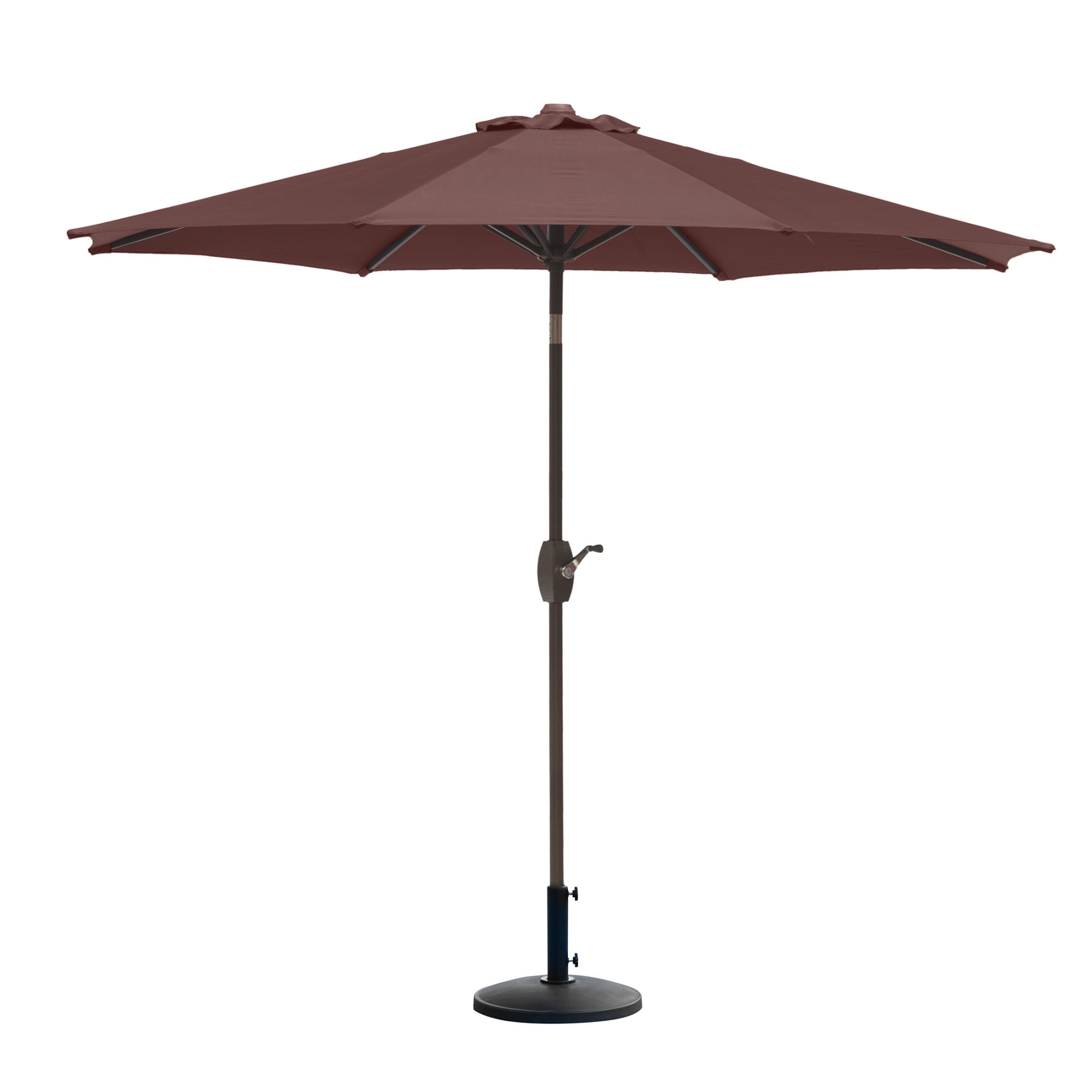 Westin Outdoor 9 Ft Umbrella with Round Resin Plastic Base Weight Included for Patio Garden UV Water Weather Resistant, Coffee
