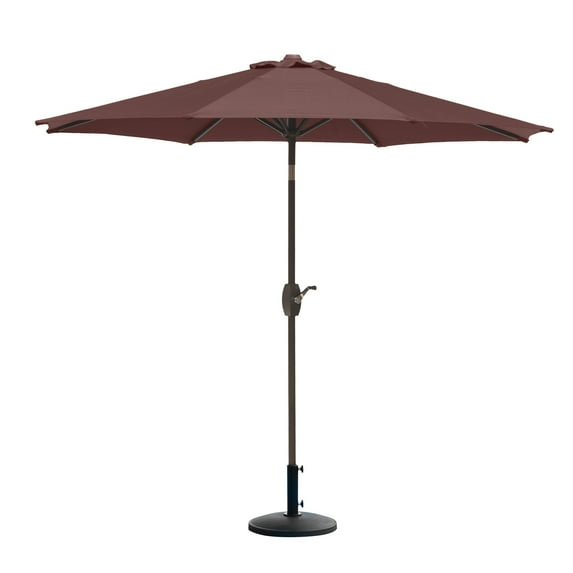 Westin Outdoor 9 Ft Umbrella with Round Resin Plastic Base Weight Included for Patio Garden UV Water Weather Resistant, Coffee