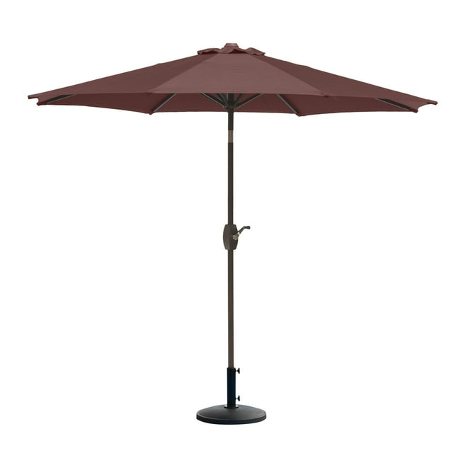 Westin Outdoor 9 Ft Umbrella with Round Resin Plastic Base Weight Included for Patio Garden UV Water Weather Resistant, Coffee