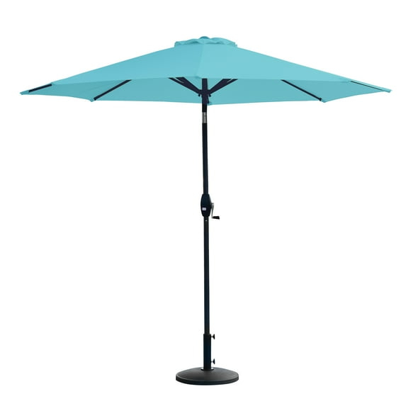 Westin Outdoor 9 Ft Umbrella with Round Resin Plastic Base Weight Included for Patio Garden UV Water Weather Resistant, Turquoise