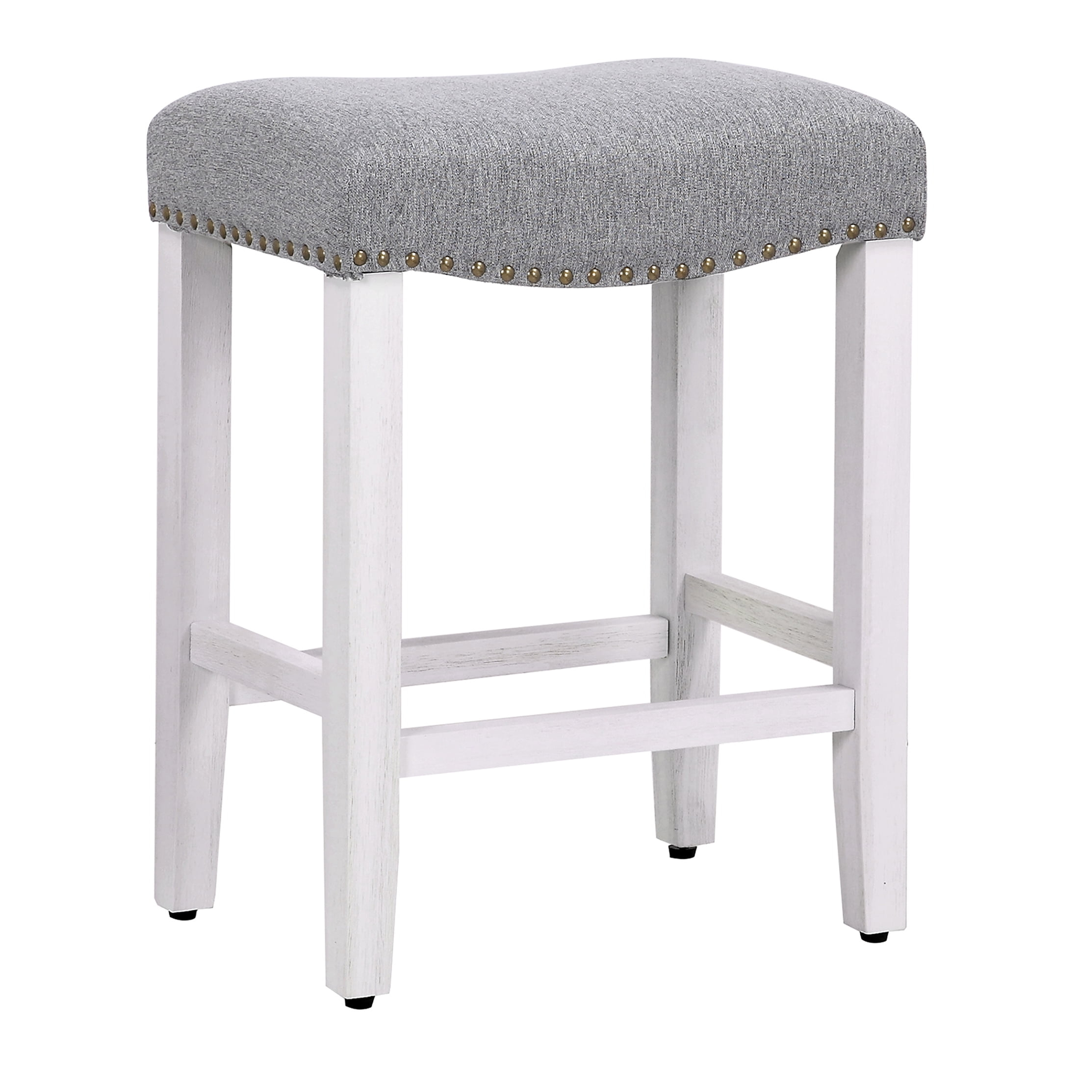 Polytrends Jameson Upholstered Polyester Antique White 24 Inch Counter Stool Antique White/Gray Wood Rubberwood Footrest Fabric Glam