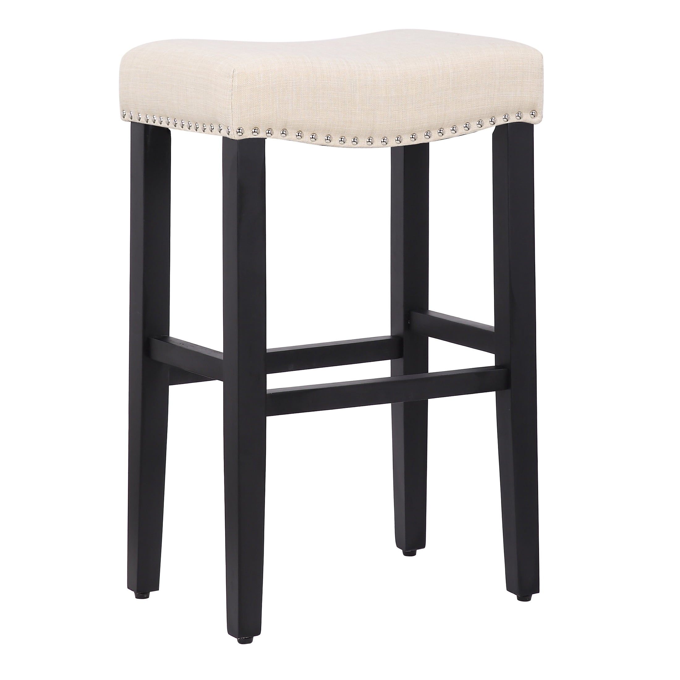 Westin Outdoor Yazan 29" Upholstered Bar Stool with Nail Head Trim, Black/Beige