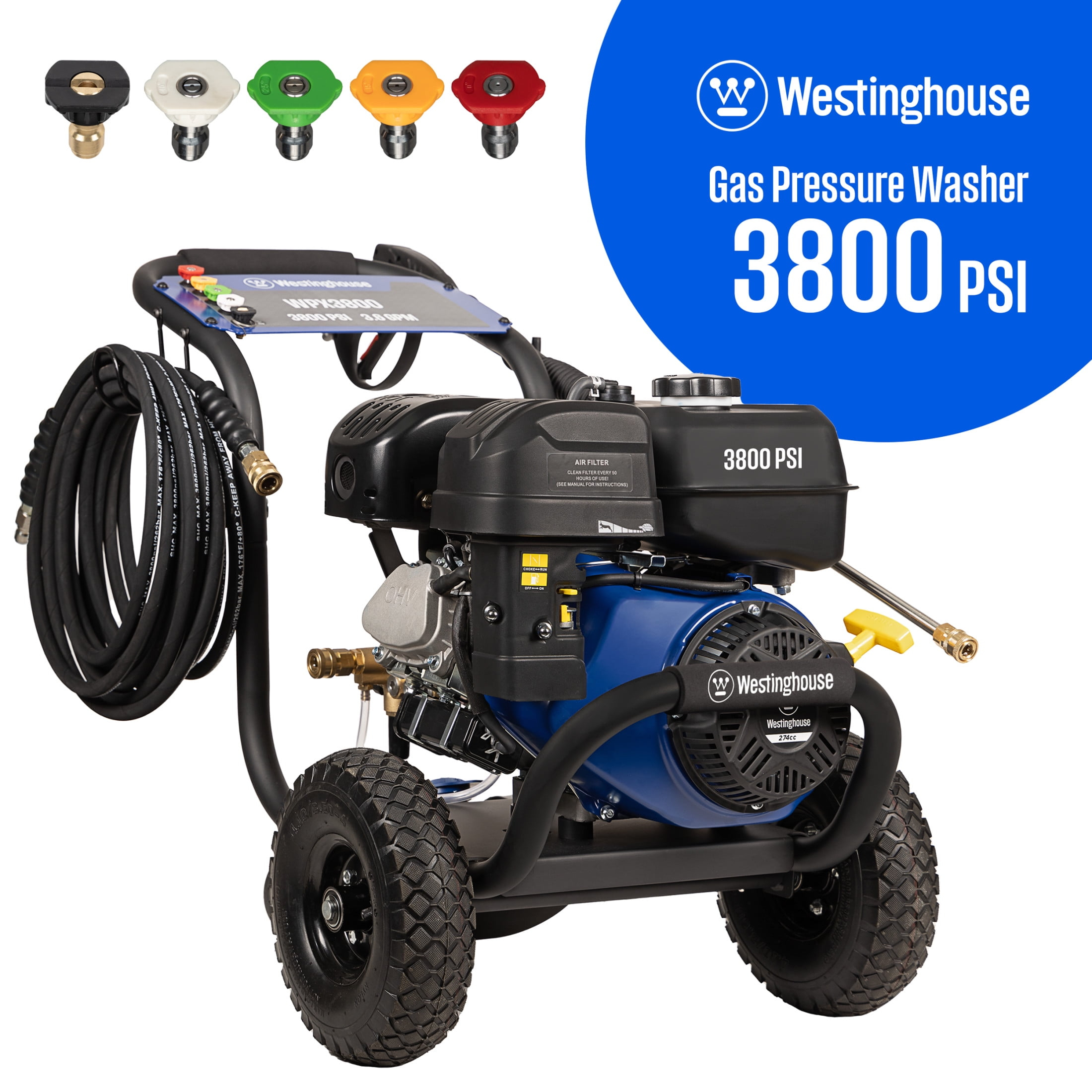 Westinghouse 3800-PSI 3.6-GPM Gas Pressure Washer, Heavy Duty, 5 Nozzles, Soap Tank