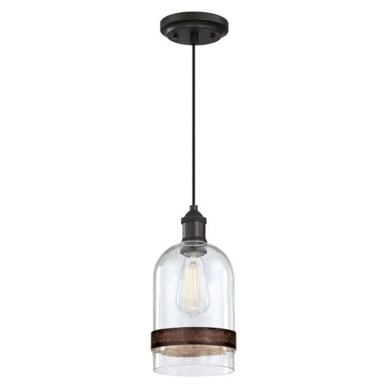 Westinghouse Lighting 6129800 Tarrant One Light Indoor Mini Pendant with Barnwood Band, Black-Bronze & Clear Seeded Glass