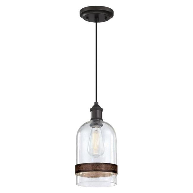 Westinghouse Lighting 6129800 Tarrant One Light Indoor Mini Pendant with Barnwood Band, Black-Bronze & Clear Seeded Glass