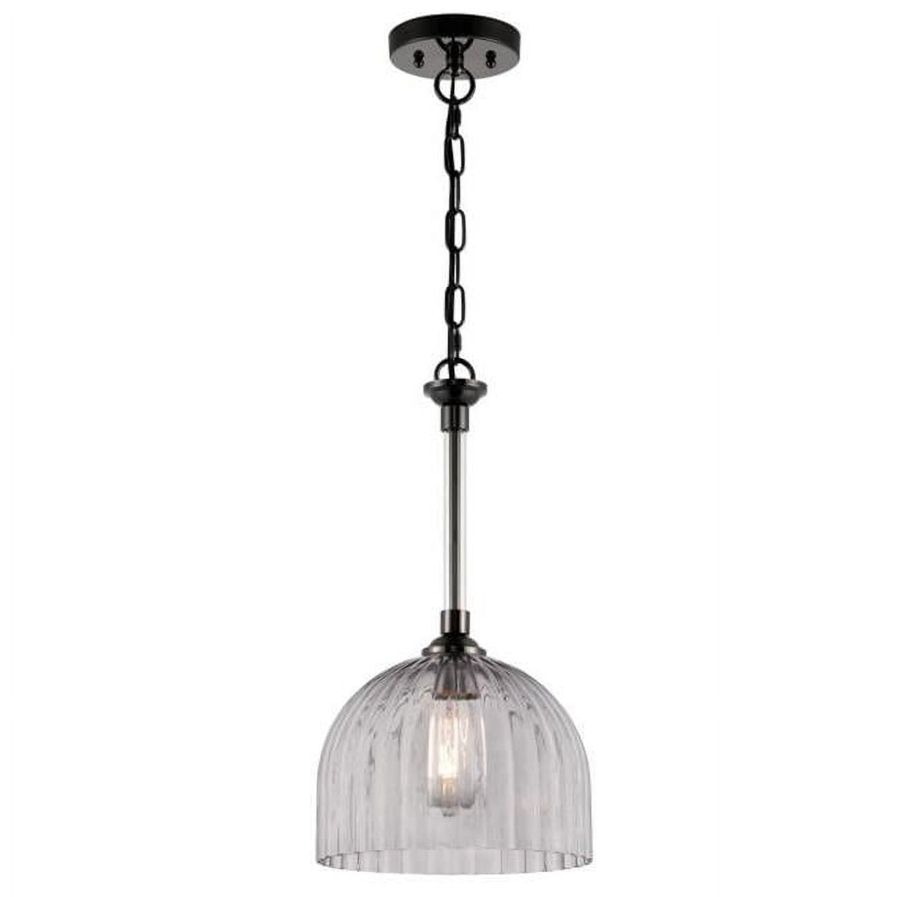 Westinghouse Lighting 6130300 Camrose One Light Indoor Pendant, Gun Metal & Smoke Grey Ribbed Glass