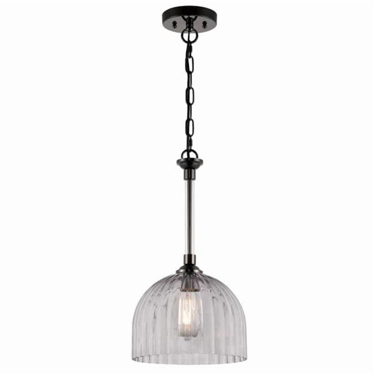Westinghouse Lighting 6130300 Camrose One Light Indoor Pendant, Gun Metal & Smoke Grey Ribbed Glass
