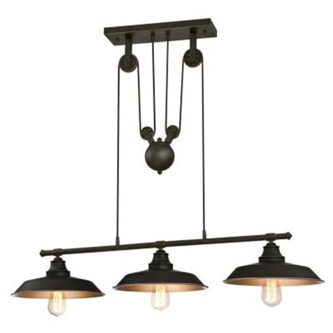 Westinghouse 6332500 Iron Hill Three-Light Indoor Island Pulley Pendant, Finish with Highlights and Metallic Interior, 3, Oil Rubbed Bronze/Bronze