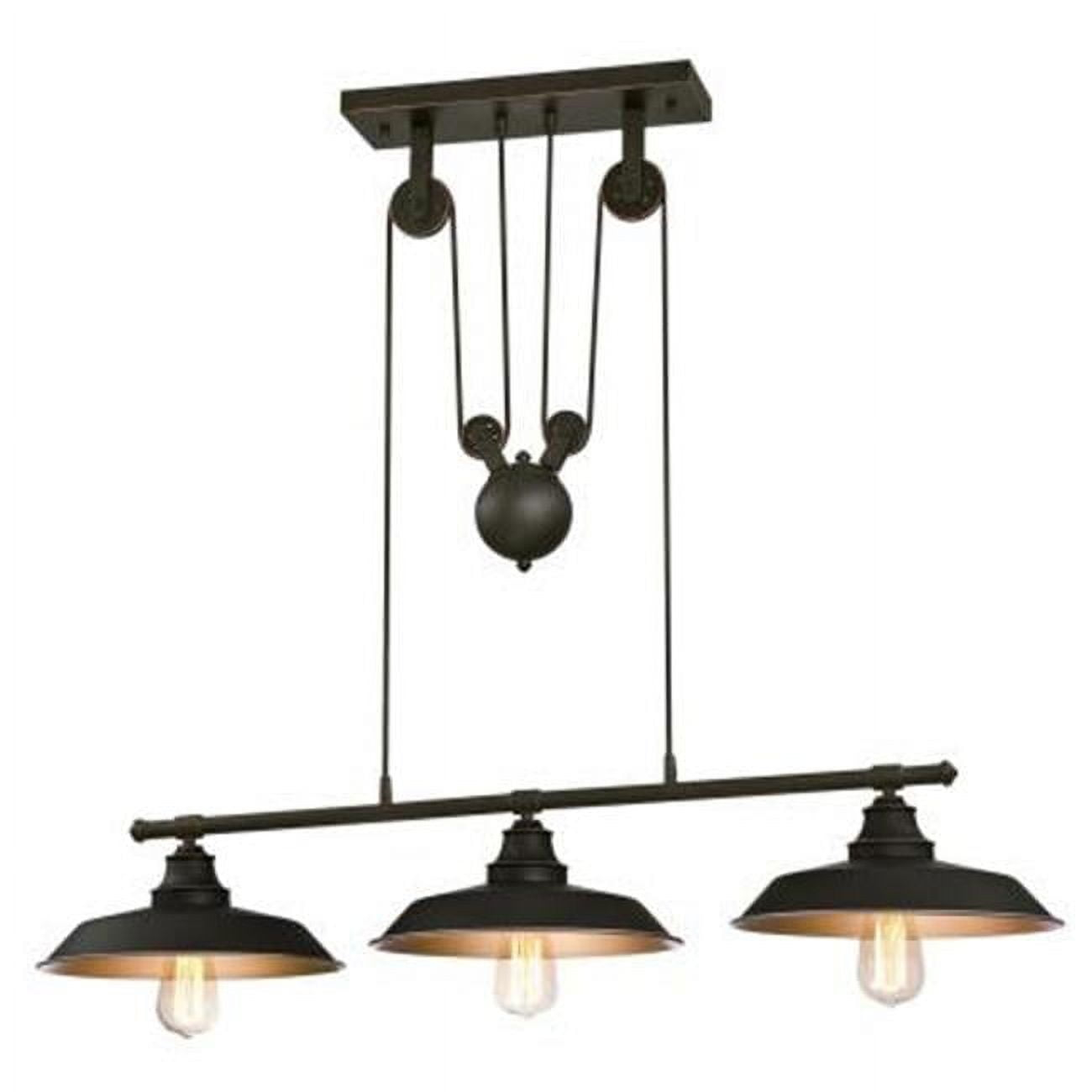Westinghouse 6332500 Iron Hill Three-Light Indoor Island Pulley Pendant, Finish with Highlights and Metallic Interior, 3, Oil Rubbed Bronze/Bronze