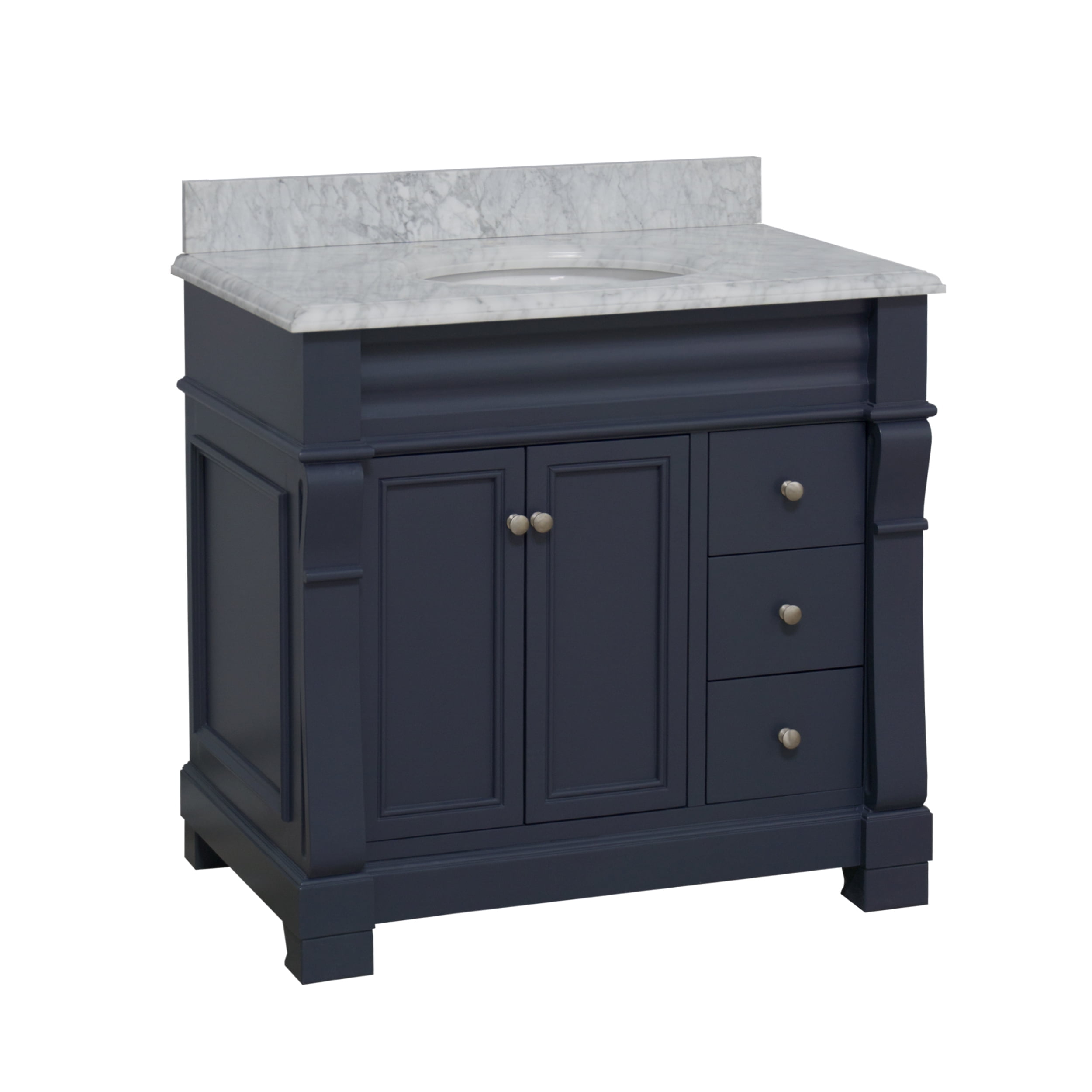 Westminster 36" Bathroom Vanity with Marine Gray Cabinet and Carrara Marble Top