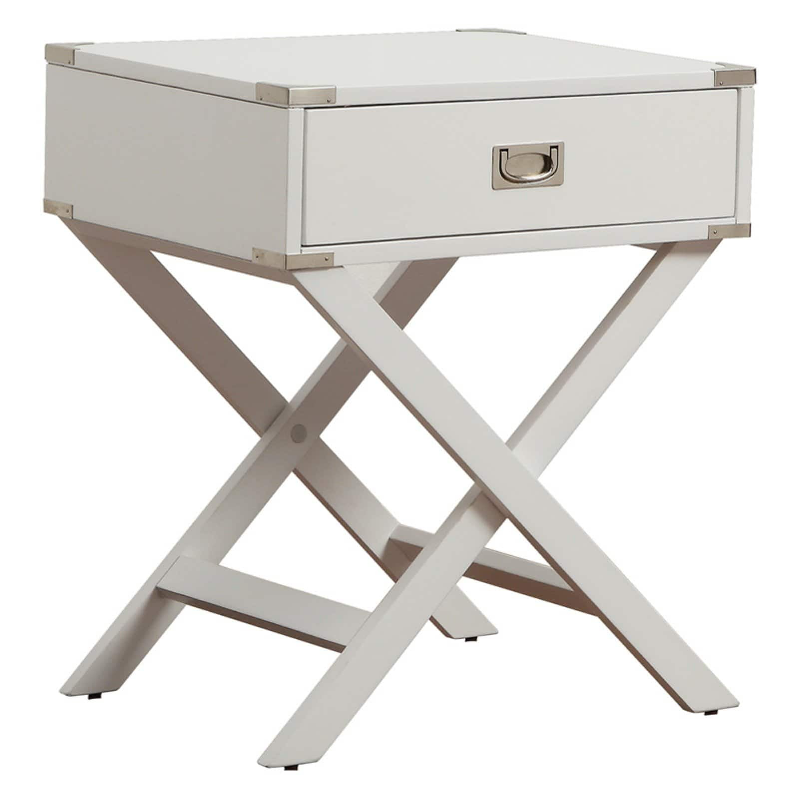 Weston Home Modern End Table with X-Base Legs and Drawer, White