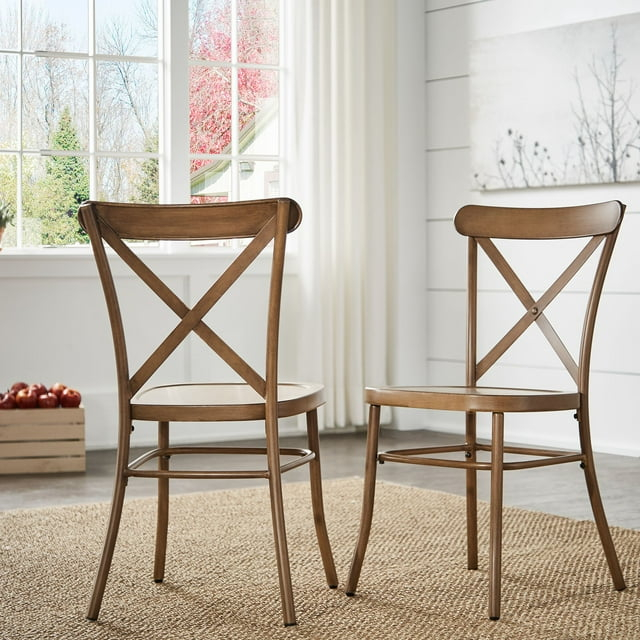 Weston Home Perry X-Back Metal Dining Chairs, Set of Two, Oak Finish
