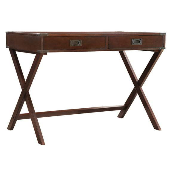 Weston Home Wood X-Base Campaign Writing Desk with Drawers, Espresso