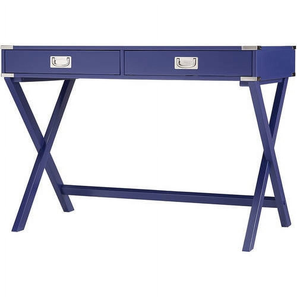 Weston Home Wood X-Base Campaign Writing Desk with Drawers, Twilight Blue
