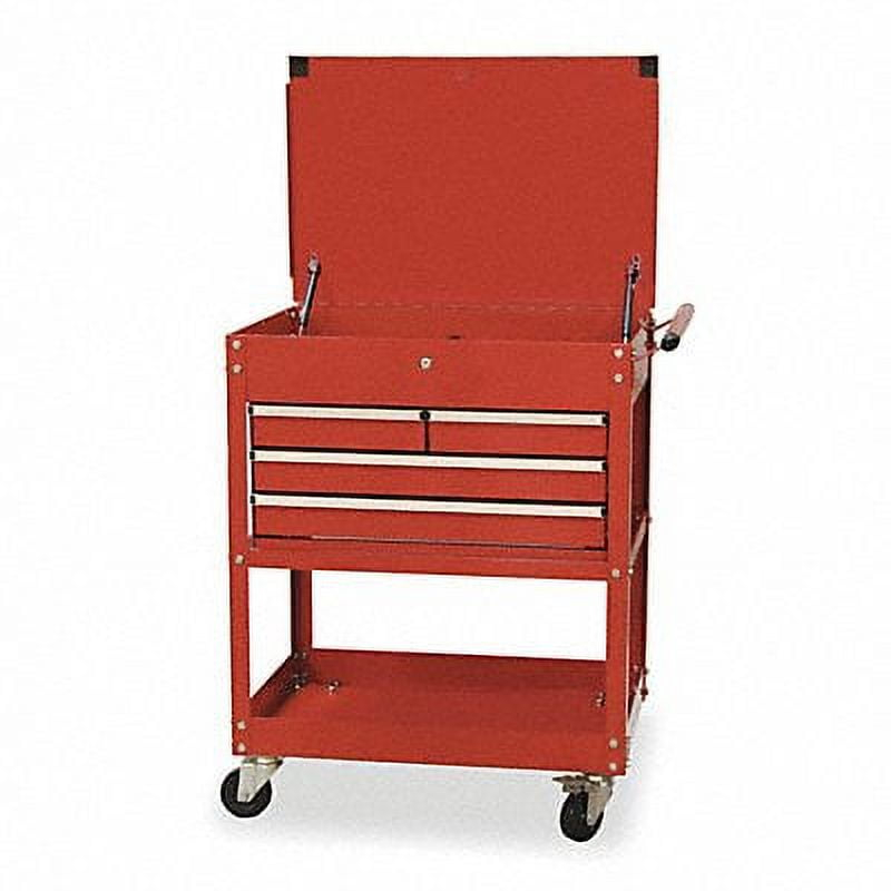 WESTWARD Tool Utility Cart, 4-Drawers, Gloss Red, Keyed, 30" W x 20" D x 38" H