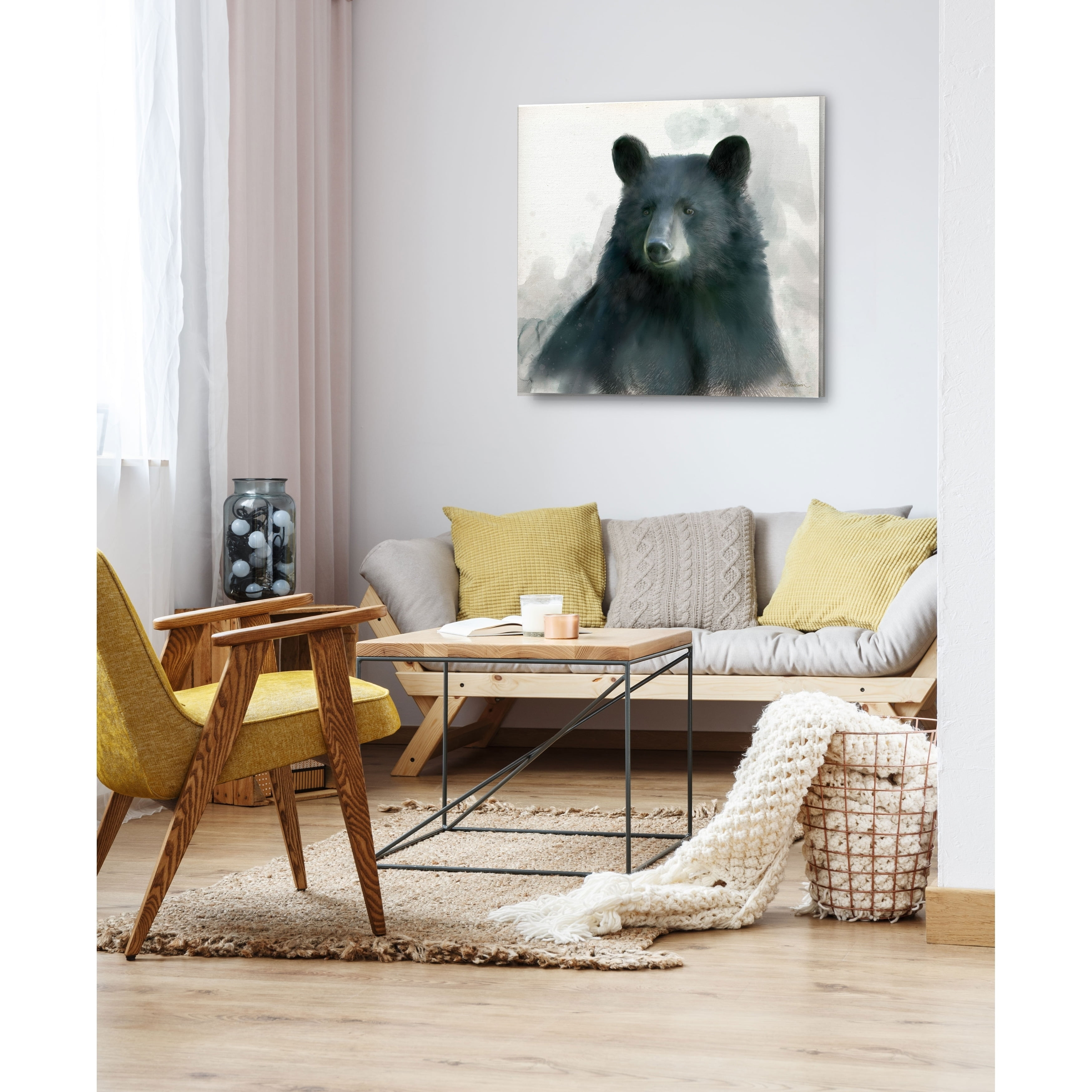 Wexford Home Rainsoft Bear -Gallery Wrapped Canvas - yellow, blue, green, red, black, white 32X32