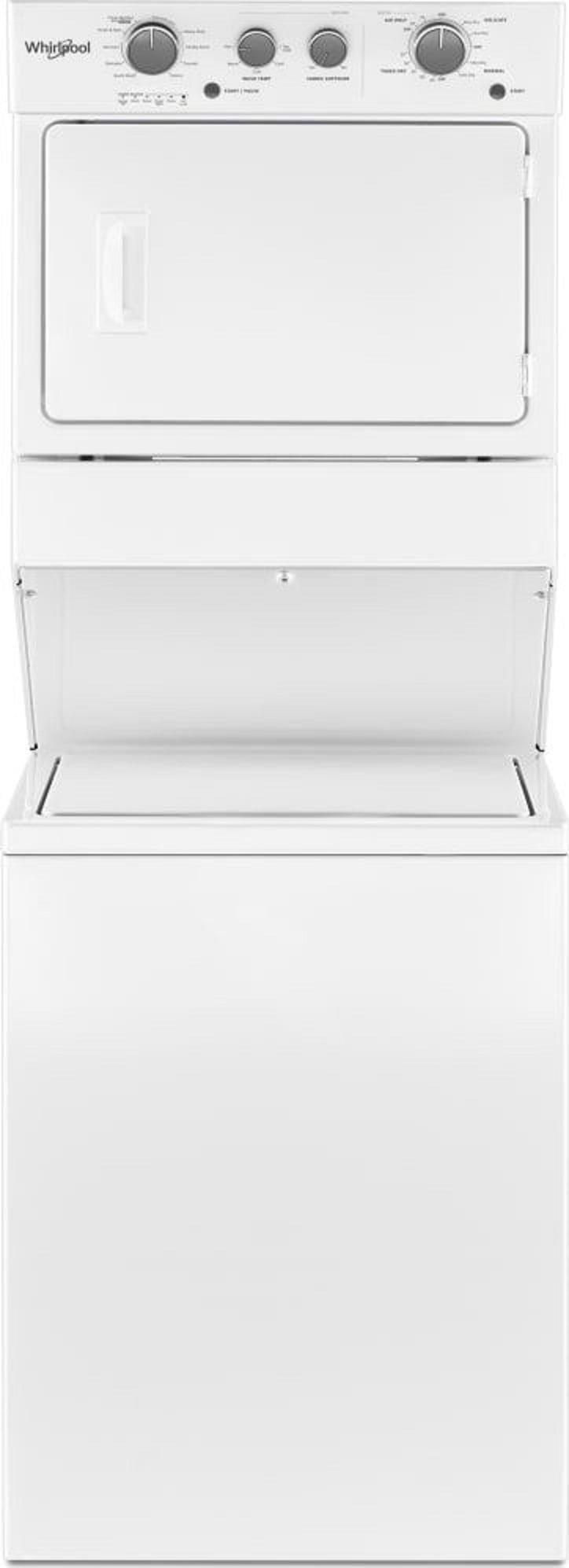 Whirlpool® WET4027HW -3.5 Cu. ft Electric Stacked Laundry Center 9 Wash cycles and Auto Dry™ - Depth: 28 3/8” - Height: 40 1/2” - Width: 29” - HE Soap Certified - Xpert System