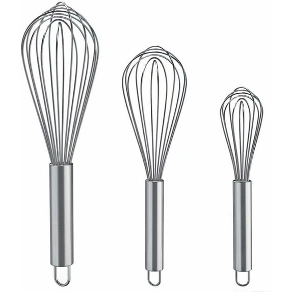 3Pcs 304 Stainless Steel Whisk Set, Professional Balloon Whisks for Kitchen Cooking, Perfect For Blending, Whisking, Baking, Beating, (8" +10"+ 12")