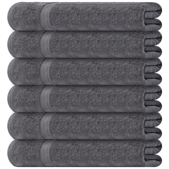 White Classic Juego de Toallas de Baño Pequeñas, Paquete de 6 Toallas de Gimnasio de 22 x 44, Toallas de Baño Finas y Ligeras 100% Algodón para Piscina, Spa, Salón, Juego de 6 Pzas para Uso Doméstico y Profesional, Gris