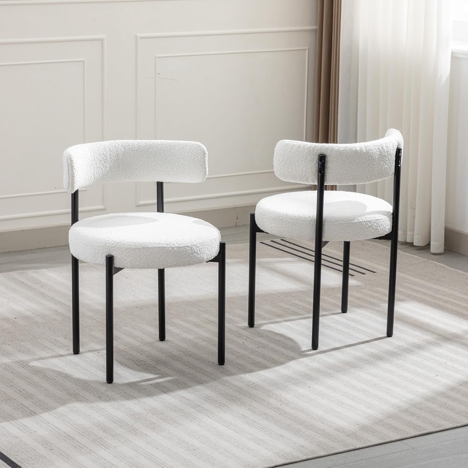 XINMICS White Dining Chairs Boucle Dining Room Chair Set of 2