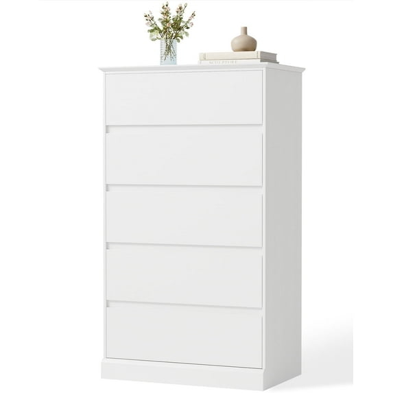 Cómoda Blanca de 5 Cajones para Dormitorio, Cómoda Moderna, Cómoda de Almacenamiento de Madera con Cajones Profundos para la Entrada Del Pasillo de la Sala de Estar,